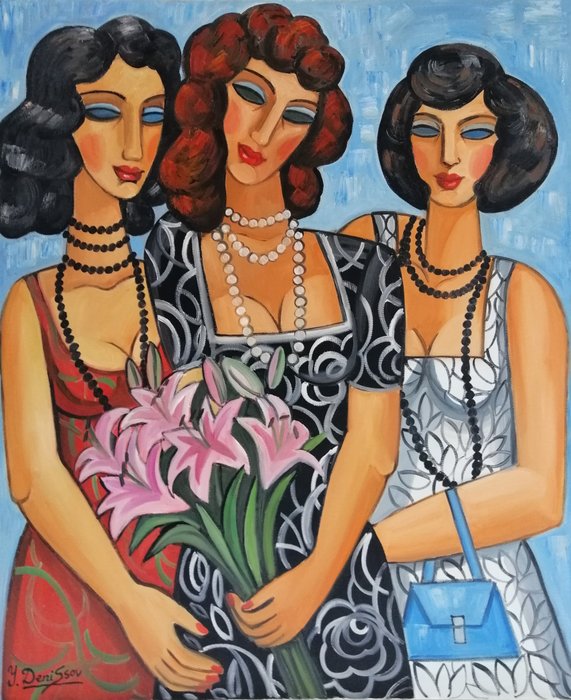 Yuri Denissov (1962) - Copines avec un bouquet de lys