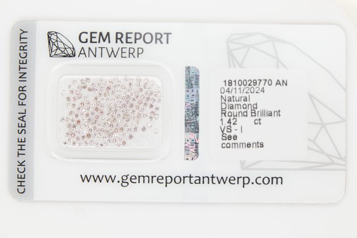 Ingen mindstepris - 177 pcs Diamant  (Natur)  - 1.42 ct - Rund - I1, I2, I3, SI1, SI2, VS1, VS2 - Gem Report Antwerp (GRA) - INGEN RESERVEPRIS