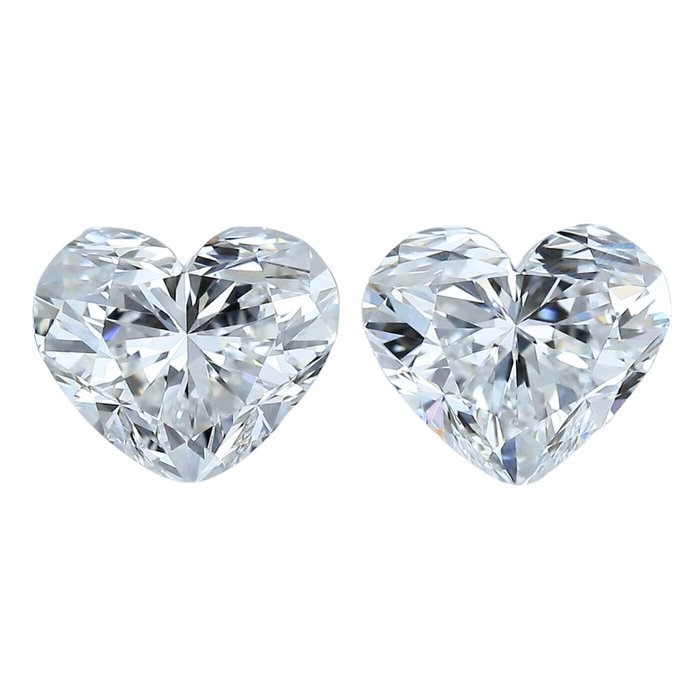 2 pcs Diamant  (Natur)  - 2.03 ct - Hjerte - E - VS1, VVS2 - Gemological Institute of America (GIA)