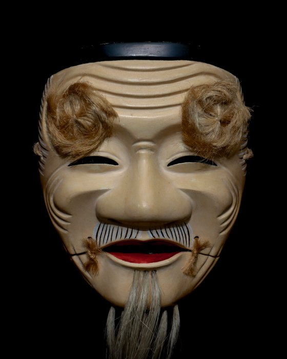 Japan Wooden Noh Mask of Okina 能面 ～ 翁 - Skulptur Træ - Japan  (Ingen mindstepris)