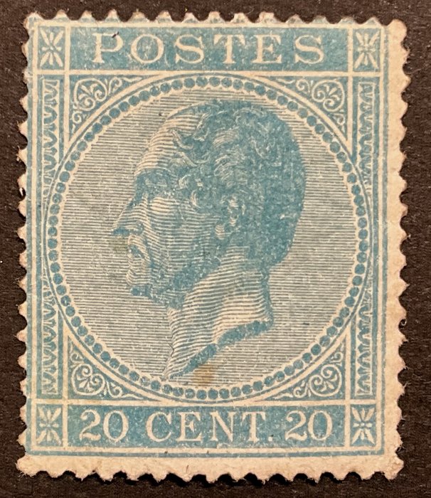 Belgien 1867 - MAIL FRIS: Leopold I i venstre profil - 20c Blå - kendetegn G.Blumentahl - OBP/COB 18A - T15 (kamtanding)