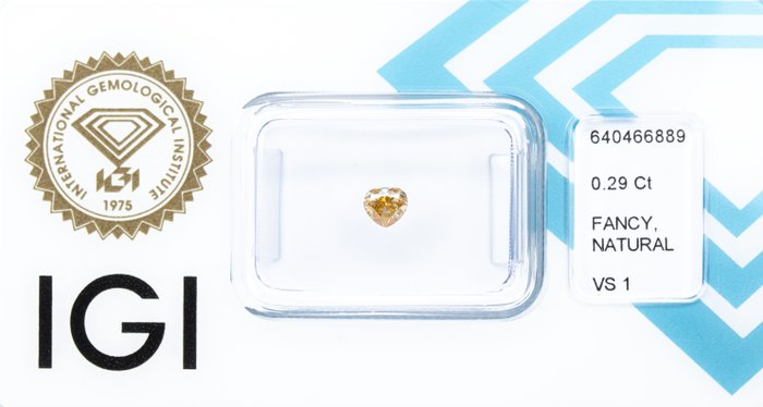 Ingen mindstepris - 1 pcs Diamant  (Naturfarvet)  - 0.29 ct - Hjerte - Fancy Gullig Brun - VS1 - International Gemological Institute (IGI)