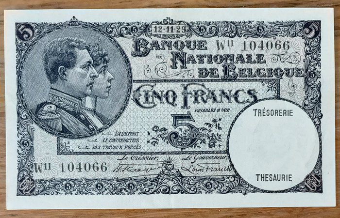 Belgien. - 5 Francs 1929 - Pick 97b  (Ingen mindstepris)