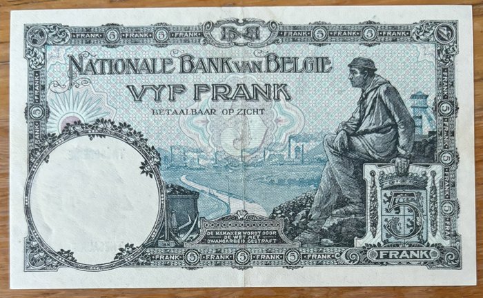 Belgien. - 5 Francs 1929 - Pick 97b  (Ingen mindstepris)