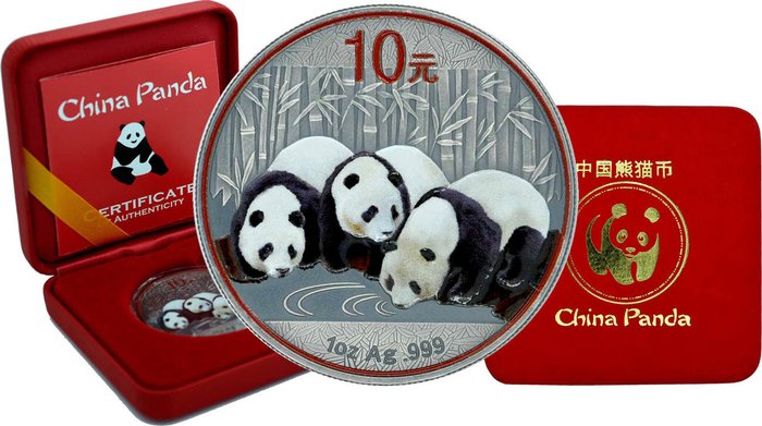 Kina 10 Yuan 2013 Panda - Antique Finish 30g (999) mit COA und BOX  (Ingen mindstepris)