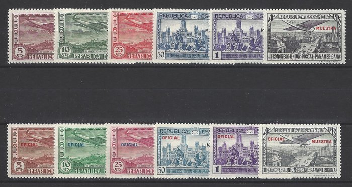 Spanien 1931 - Panamericana mail + officiel + prøve - Edifil Esp. 614m/19m + 630m/35m