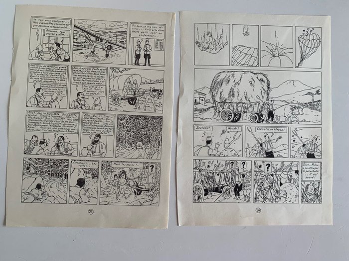 Hergé - Tintin - Le sceptre d’Ottokar - 2 pages en édition alternée 24+26 - 2 Giclées