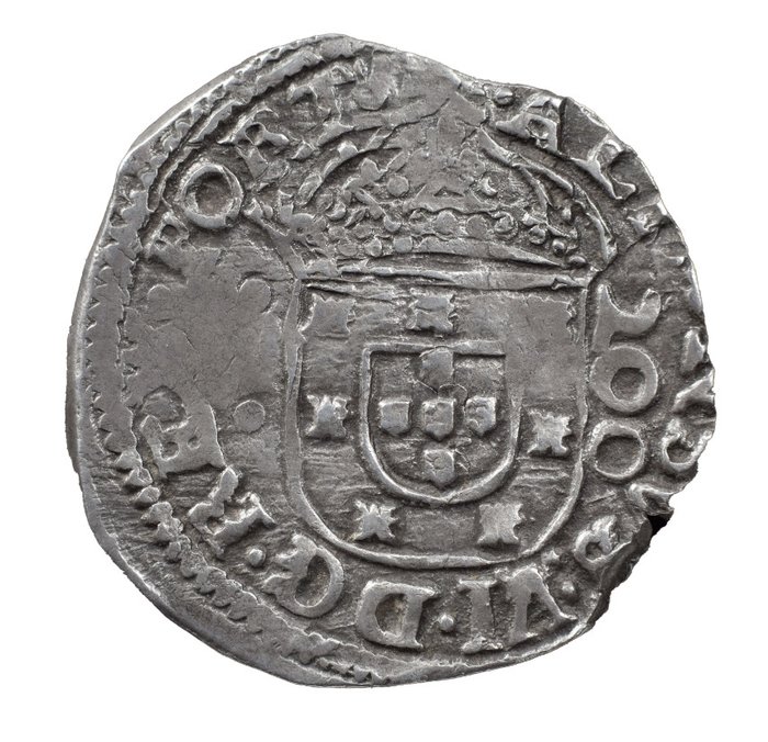 Portugal D Afonso VI (1656-1667) Meio Cruzado (200 Réis) Lisboa - Coroa de Rei - REX PORTV - 2º Tipo - Rara