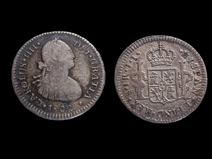 Spanien. Carlos IV (1788-1808). 1 Reale 1802 Santiago JJ. Busto propio