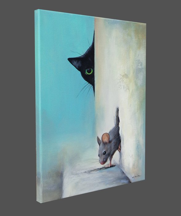 Gala - Cat  mouse painting - "Corner spy"