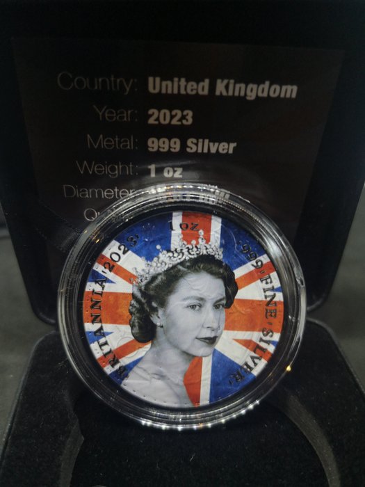 Storbritannien. 2 Pounds 2023 Queen Britannia Flag - Colorized Black Platinum, 1 Oz (.999)  (Ingen mindstepris)