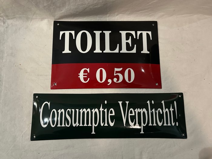 Emaljeskilt (2) - emaljeskilte konveks toilet € 0,50  forbrug obligatorisk - Emalje