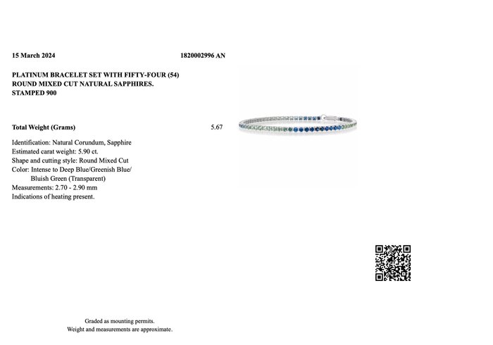 Armbånd - Platin - Blå/grønne safirer - 5,9 karat - GRA Certificeret
