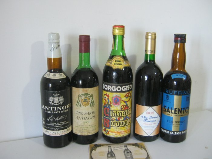 1973, 74 Antinori Vin Santo, Borgogno Barolo Chinato, 1988 Crociani Vin Santo  67 Ruffino Salento - Piedmont, Toscana - 5 Bottles (0.72L + 0.75L + 1.0L)