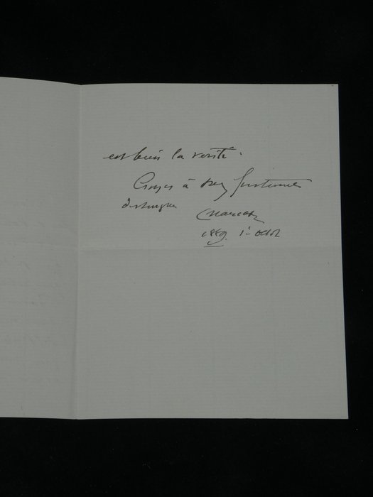 Jean-Martin Charcot - Lettre autographe signée, il ne peut se déplacer pour valider un diagnostic, il connait très bien - 1889