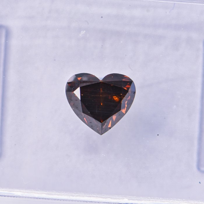 Ingen mindstepris - 1 pcs Diamant  (Naturfarvet)  - 058 ct - Hjerte - Fancy dark Orange nuance Brun - SI1 - International Gemological Institute (IGI)