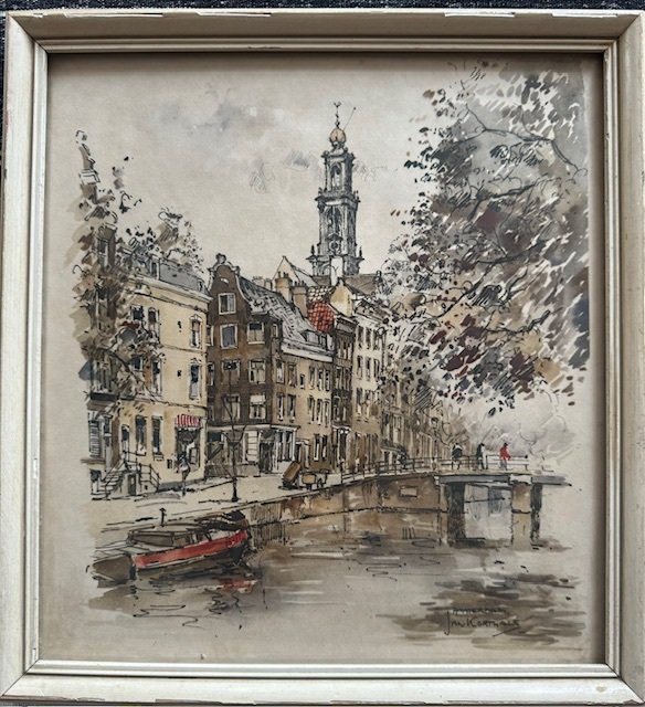 Jan Korthals (1916-1972) - Stadsgezicht Amsterdam