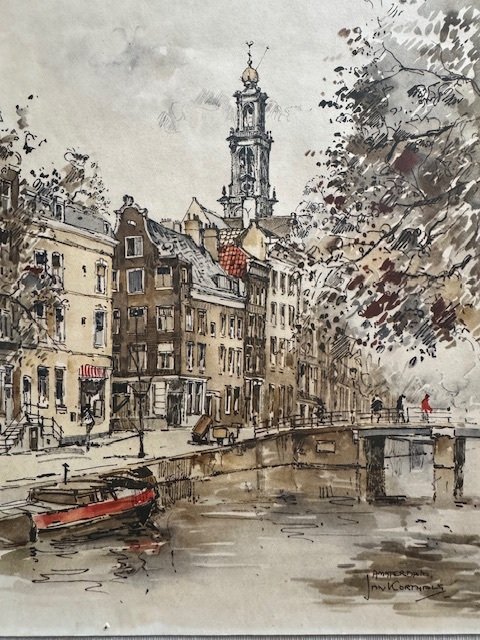 Jan Korthals (1916-1972) - Stadsgezicht Amsterdam