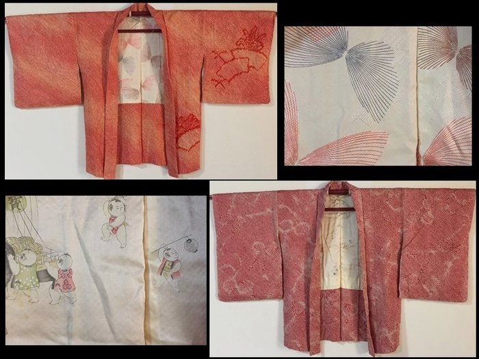 Sæt med 2 / SHIBORI / japansk vintage kimono 羽織 HAURI jakke - Silke - Japan - Showa periode - Heisei periode