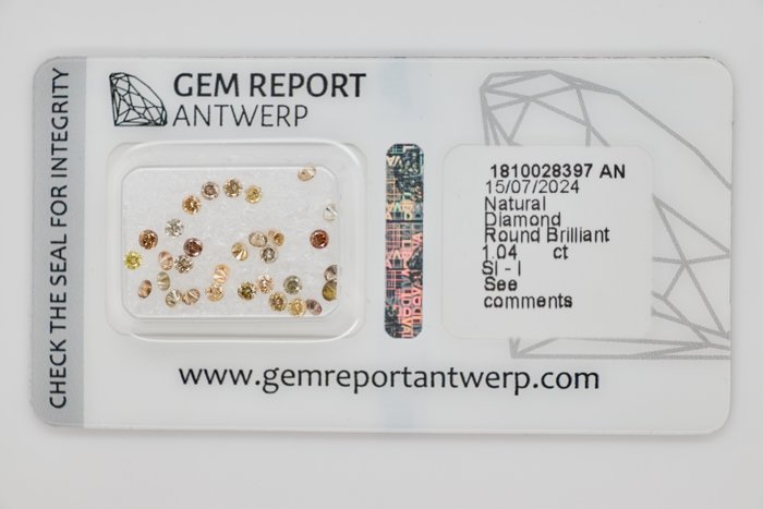 Ingen mindstepris - 31 pcs Diamant  (Naturfarvet)  - 104 ct - Rund Blandede farver - I3 SI1 - Gem Report Antwerp (GRA)