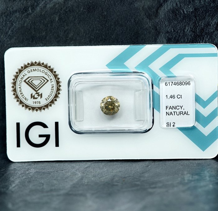 1 pcs Diamant  (Naturfarvet)  - 1.46 ct - Fancy Brunlig Gul - SI2 - International Gemological Institute (IGI)