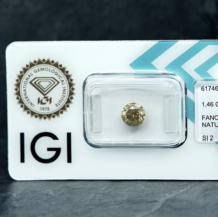 1 pcs Diamant  (Naturfarvet)  - 1.46 ct - Fancy Brunlig Gul - SI2 - International Gemological Institute (IGI)