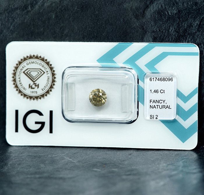 1 pcs Diamant  (Naturfarvet)  - 1.46 ct - Fancy Brunlig Gul - SI2 - International Gemological Institute (IGI)