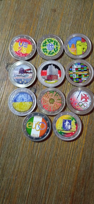 Europa. 2 Euro 2018/2023 (11 handmade colored coins)  (Ingen mindstepris)