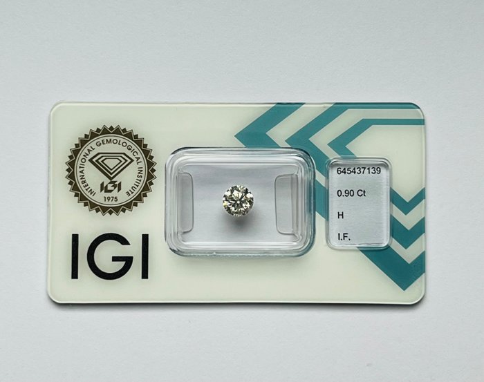 1 pcs Diamant  (Natur)  - 0.90 ct - Rund - H - IF - International Gemological Institute (IGI)