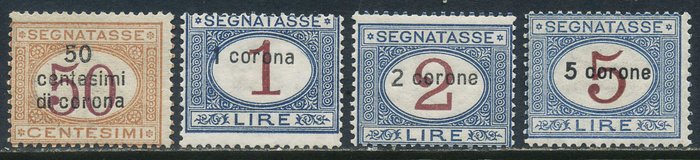 Italien - Dalmatia, Trento og Trieste 1919 - Skat poststempler, komplet sæt med 4 intakte værdier - Sassone T 1/4