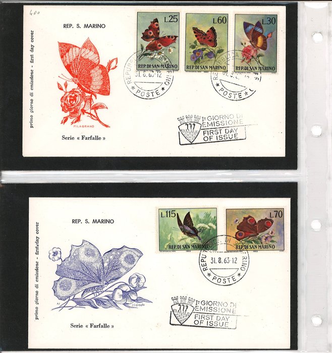 San Marino 1963/1975 - "First Day Travelled"-konvolutter med frimærker til generel kultur - Rep. San Marino - Republik