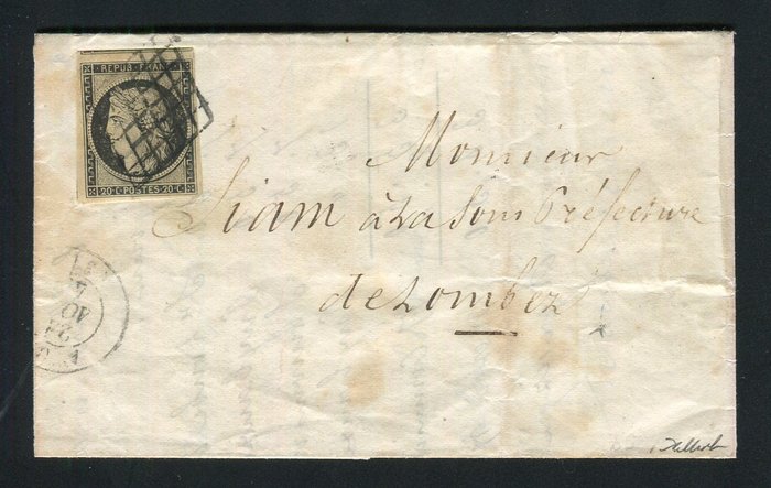 Frankrig 1849 - Superbe  Rare lettre d'Auch pour Lombez ( Gers ) med nr. 3