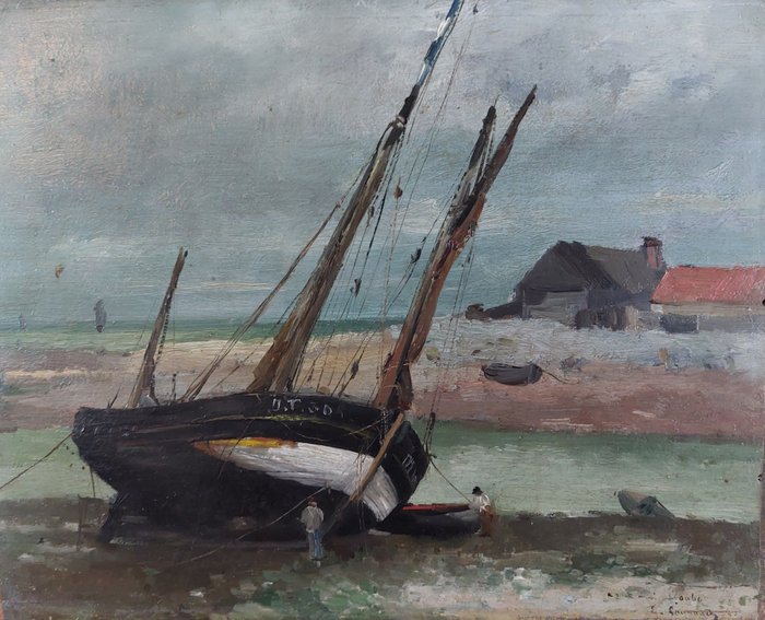 Ernest Laynaud (1841-1928) - Bomb barge on the beach ready for maintenance