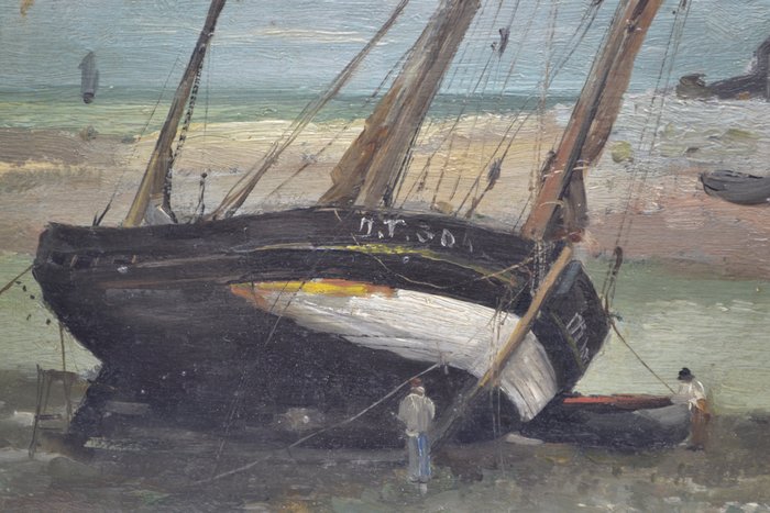 Ernest Laynaud (1841-1928) - Bomb barge on the beach ready for maintenance