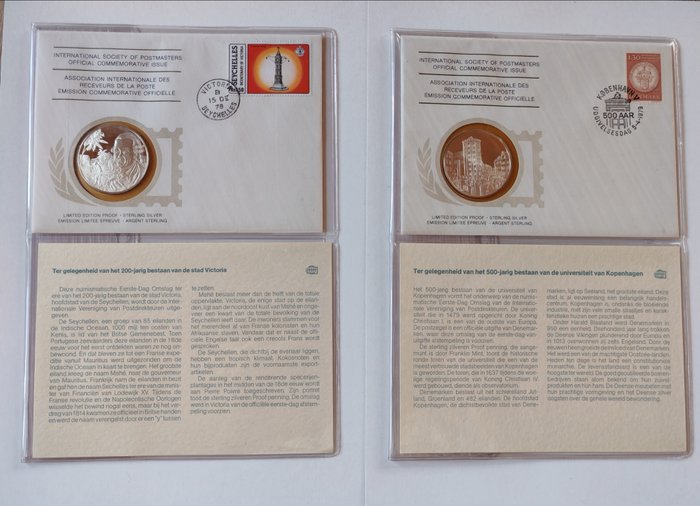 Danmark, Seychellerne. A Pair (2x) of Silver Commemorative Medals 40g .999 Pure Silver  (Ingen mindstepris)