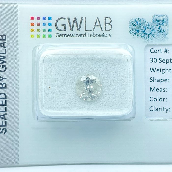 Ingen mindstepris - 1 pcs Diamant  (Natur)  - 1.11 ct - Rund - H - I2 - Gemewizard Gemological Laboratory (GWLab)