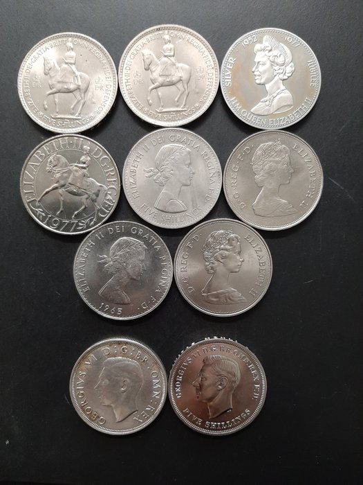 Storbritannien. Lot de 10 monnaies, dont 2 en argent