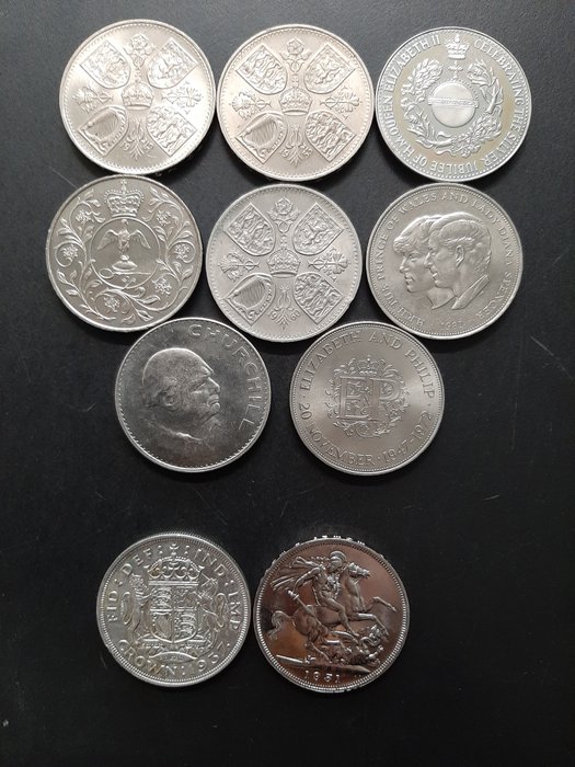 Storbritannien. Lot de 10 monnaies, dont 2 en argent