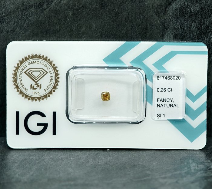 1 pcs Diamant  (Naturfarvet)  - 0.26 ct - Fancy Brunlig Gul - SI1 - International Gemological Institute (IGI)