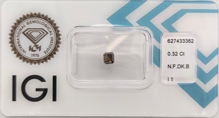 Ingen mindstepris - 1 pcs Diamant  (Naturfarvet)  - 0.32 ct - Fancy dark Brun - I1 - International Gemological Institute (IGI)