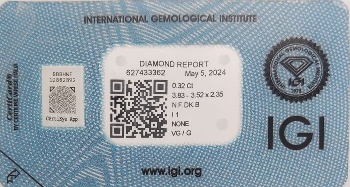 Ingen mindstepris - 1 pcs Diamant  (Naturfarvet)  - 0.32 ct - Fancy dark Brun - I1 - International Gemological Institute (IGI)