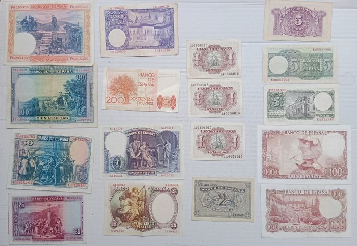 Spanien. - 17 billetes Pesetas 1925-1980 - 1 trio correlativo  (Ingen mindstepris)