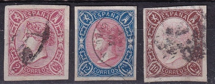 Spanien 1865 - Elizabeth II. Komplet serie. BPP markeret nøgleværdi. - Edifil 69/73a - Bonitos