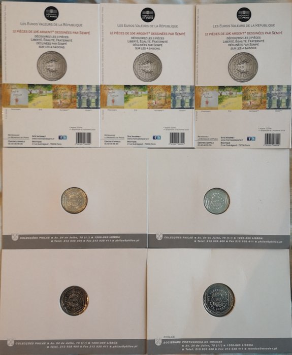 Frankrig. 5 Euro / 10 Euro / 25 Euro 2008/2014 (7 monnaies)  (Ingen mindstepris)