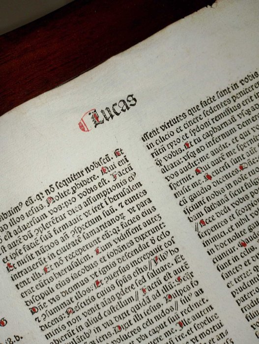 Nicolaus de Lyra - Sheet from Incunable Biblia (Marcus-Lucas) latina Venice Italy incunabolo Bibbia - 1482