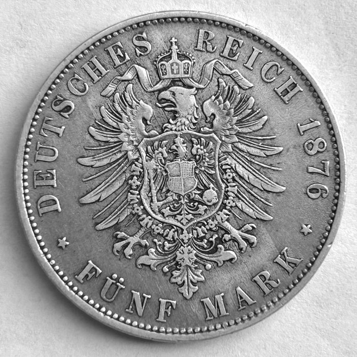 Tyskland, Bavaria. Ludwig II - König von Bayern. 5 Mark 1876  (Ingen mindstepris)