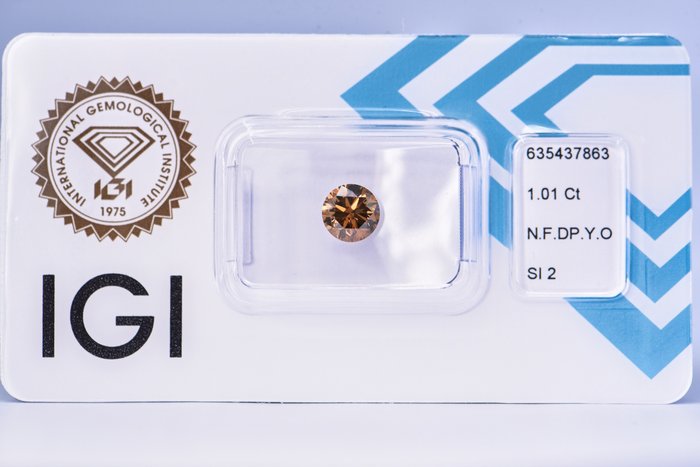 Ingen mindstepris - 1 pcs Diamant  (Naturfarvet)  - 101 ct - Rund - Fancy deep Gul Orange - SI2 - International Gemological Institute (IGI)