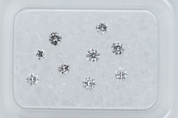 Ingen mindstepris - 9 pcs Diamant  (Natur)  - 0.34 ct - Rund - I1, SI1, SI2, VS1, VS2 - Gem Report Antwerp (GRA) - INGEN RESERVEPRIS