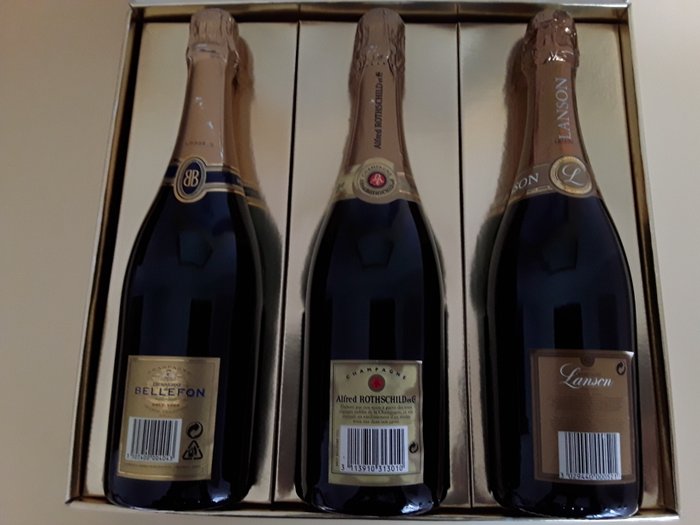 1995 Besserat De Bellefon, Alfred Rothshild , 1994 Lanson - Champagne Millesime Brut - Champagne Grand Cru, Premier Cru - 3 Flasker (0,75 L)