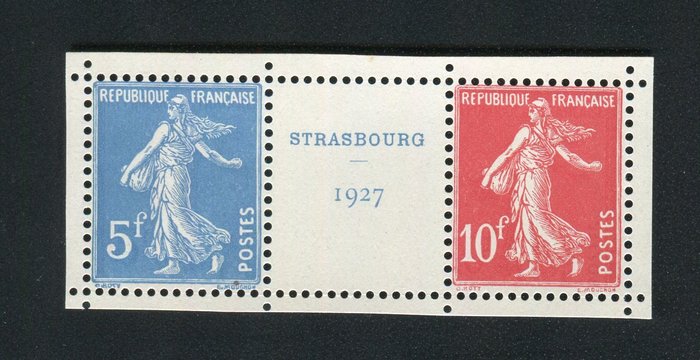 Frankrig 1927 - Sjælden Paire n° 242a Bloc-Feuillet de l'Exposition Philatélique Internationale de Strasbourg Neuve